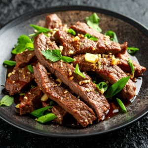 Beef Strips with Garlic & Soy