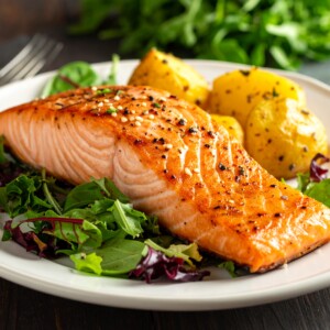 Grilled Salmon with Roasted Potato & Mixed Greens