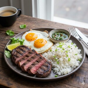 Grilled Steak & Eggs with Rice